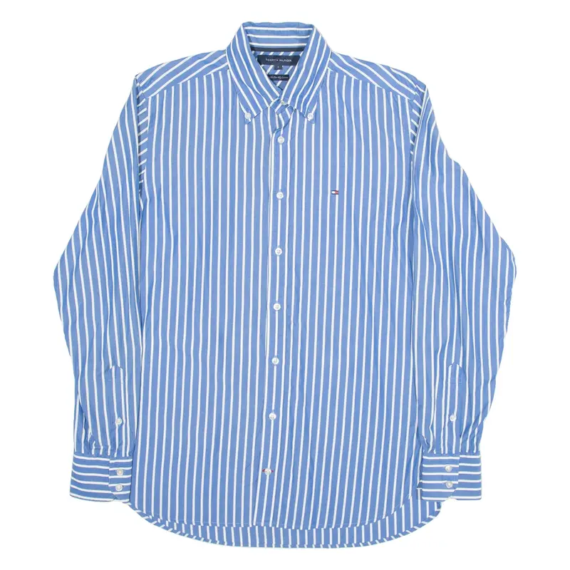 TOMMY HILFIGER Mens Shirt Blue Striped Long Sleeve S