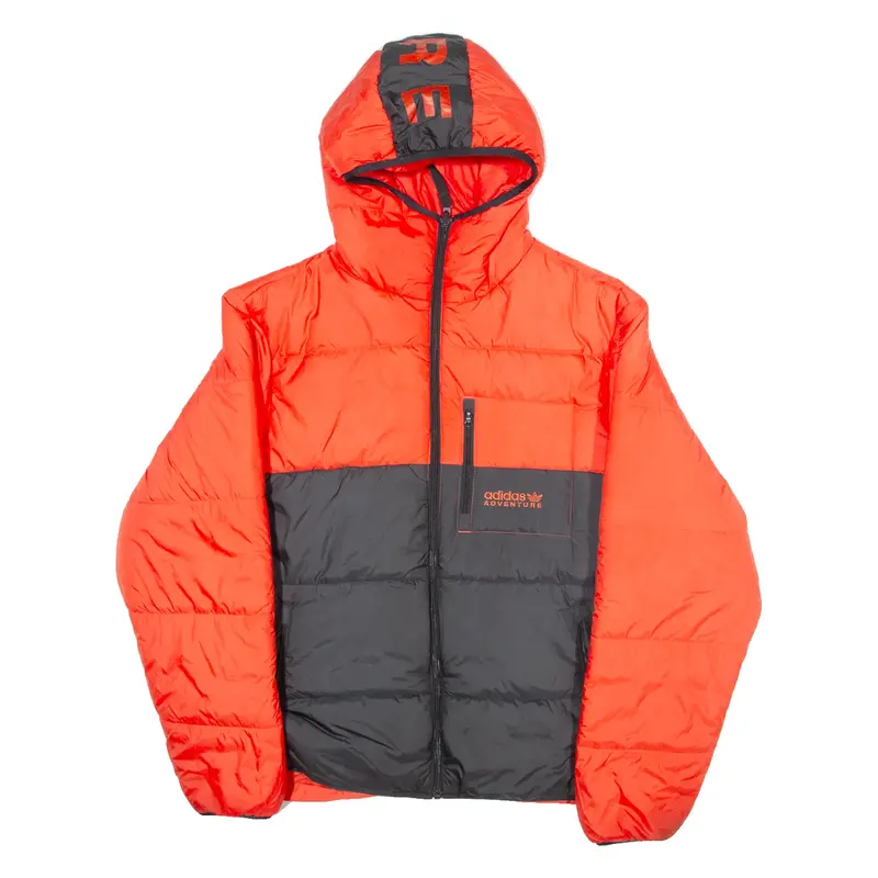 ADIDAS Mens Puffer Jacket Red Hooded M