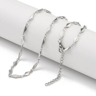 304 Stainless Steel Rhombus Link Necklaces