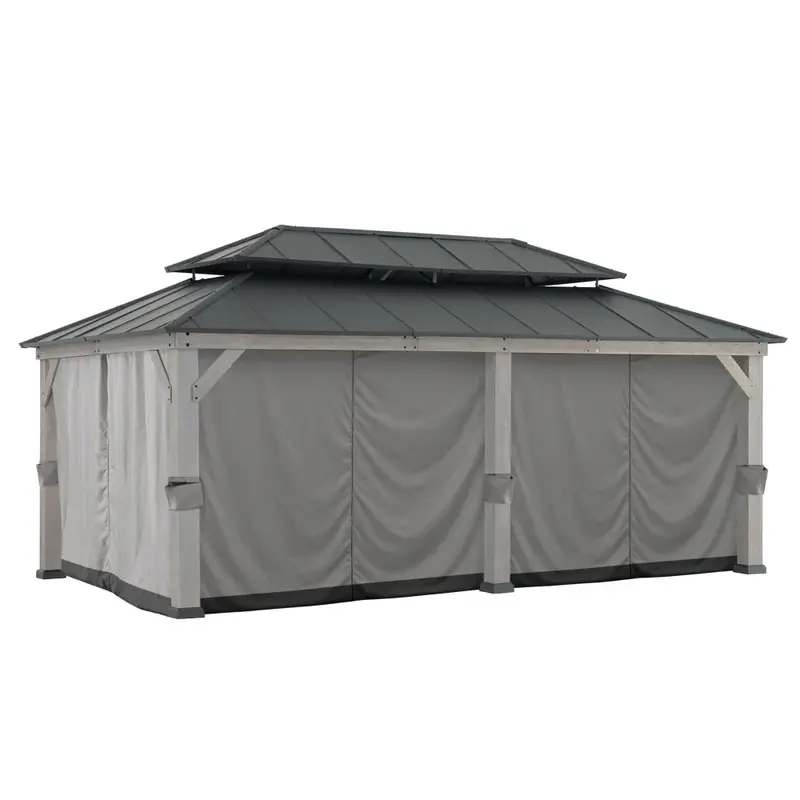 SUNJOY Replacement Gazebo Privacy Curtain for 12 ft. × 20 ft. Patio Wooden Gazebo - Gray