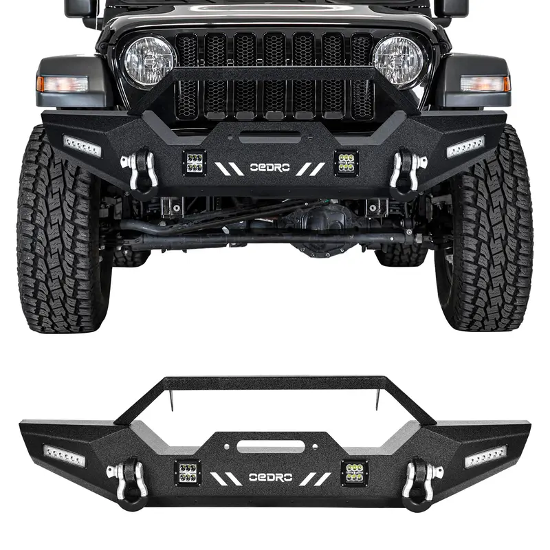 OEDRO Front Bumper for 2018-2025 Jeep Wrangler JL & Unlimited, 2020-2025 Jeep Gladiator with 4 x LED Lights & 2 x D-Rings