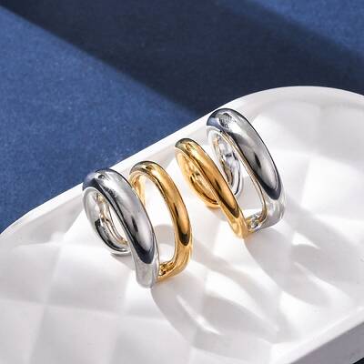Two-layer C-Shaped 304 Stainless Steel Two Tone Cuff Earrings