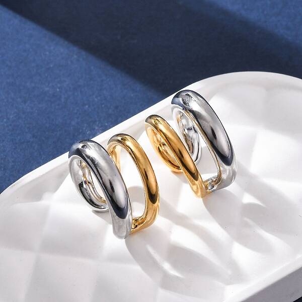 Two-layer C-Shaped 304 Stainless Steel Two Tone Cuff Earrings