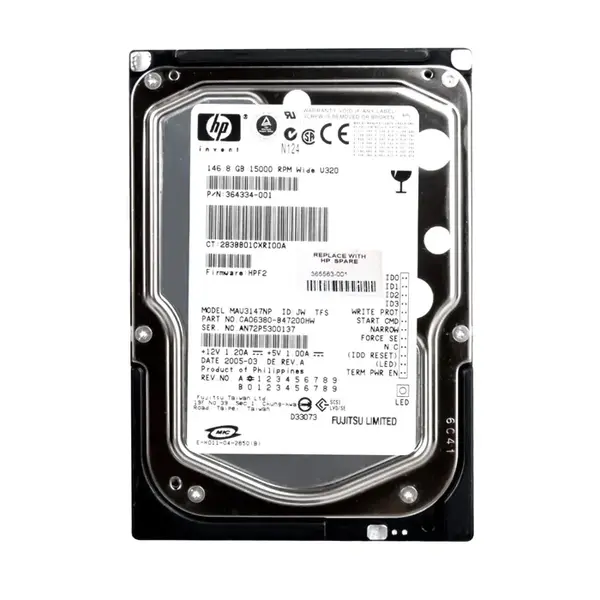 364334-001 HP 146GB Ultra-320 SCSI 15000 3.5-inch 8MB Hard Drive