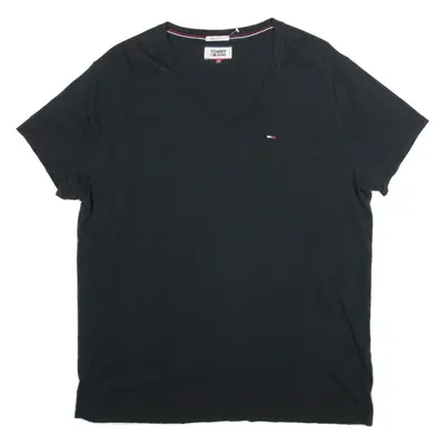 TOMMY JEANS Regular Fit Mens T-Shirt Black V-Neck M