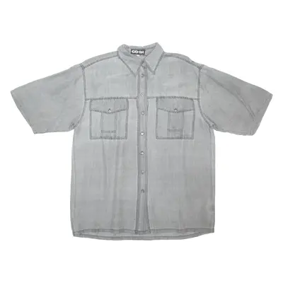 GO IN Mens Plain Shirt Grey Silk S