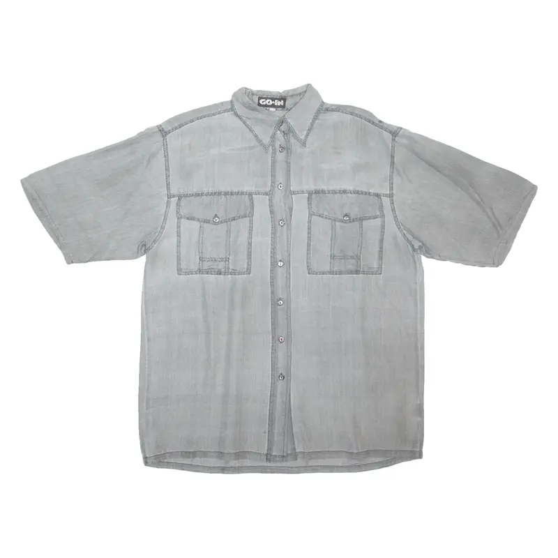 GO IN Mens Plain Shirt Grey Silk S