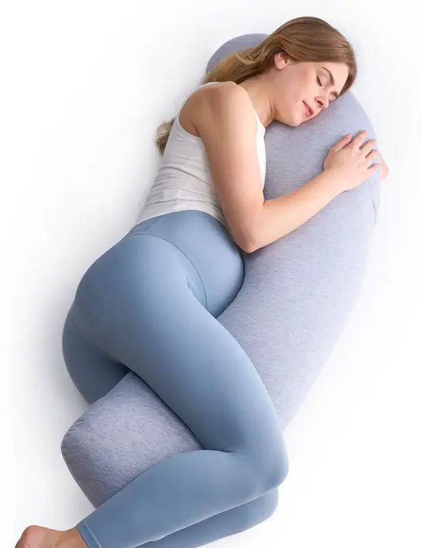 (live only)Momcozy Pregnancy Pillows for Side Sleeping, J Shaped Maternity Body Pillow for Pregnancy, Soft Jersey Cover for H...