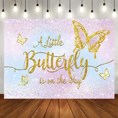 Little Butterfly Glitter Purple Baby Shower Backdrop - Aperturee