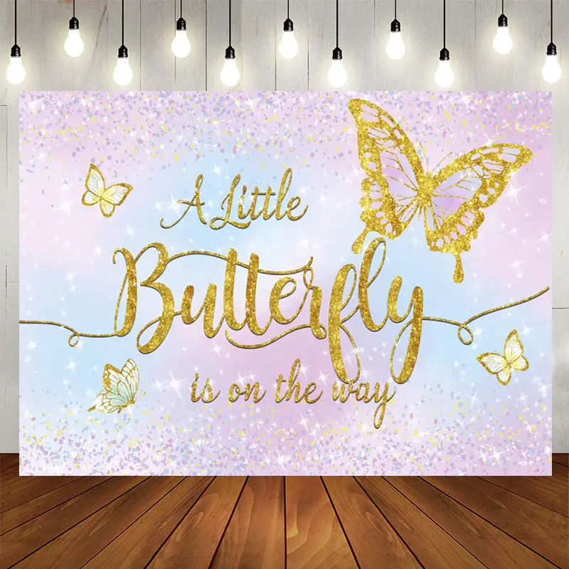 Little Butterfly Glitter Purple Baby Shower Backdrop - Aperturee