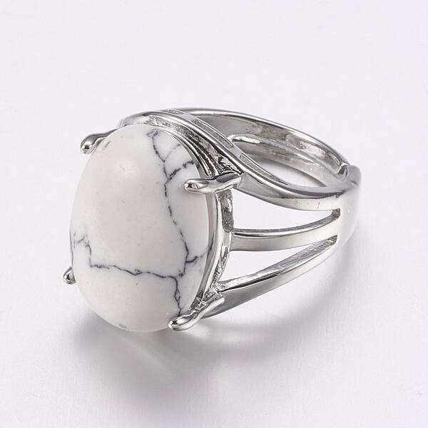 Natural Howlite Wide Band Finger Rings