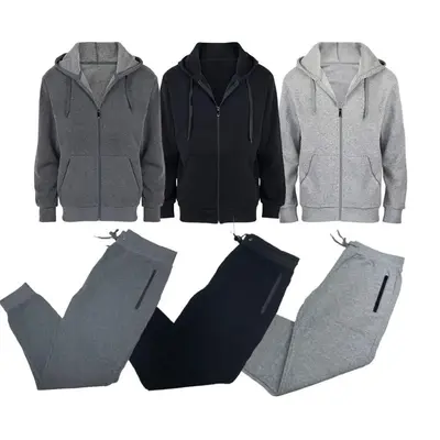 {2-Piece} Men’s Fleece-Lined Full Zip Hoodie & Jogger Set (S-2XL)