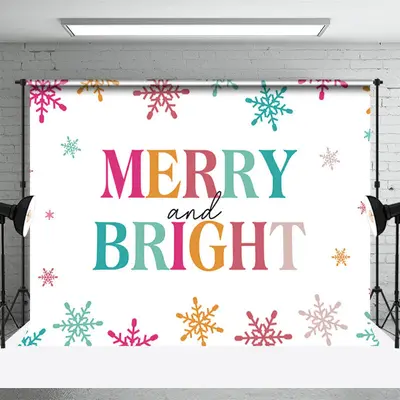 Merry And Bright Colorful Snowflake Christmas Backdrop - Aperturee