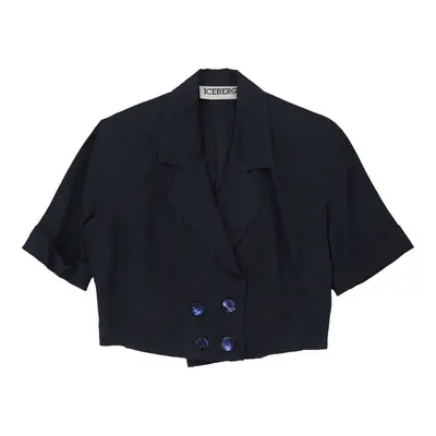 Iceberg Cropped Blazer - Large Navy Silk Blend | Size: large
