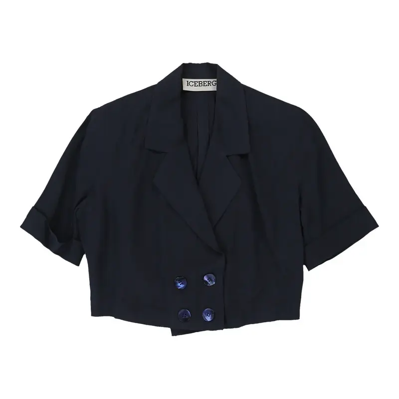 Iceberg Cropped Blazer - Large Navy Silk Blend | Size: large