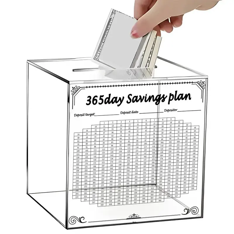 365 Days Money Saving Challenge Box, Large Capacity Acrylic Clear Piggy Bank, Unbreakable Cash Saving Box for Adults