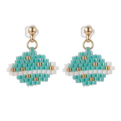 Glass Seed Braided Planet Dangle Stud Earrings