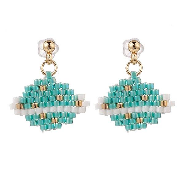 Glass Seed Braided Planet Dangle Stud Earrings