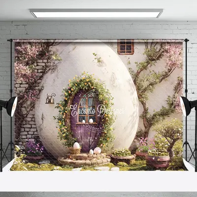 Floral Egg House Brick Wall Easter Backdrop For Photo - Aperturee