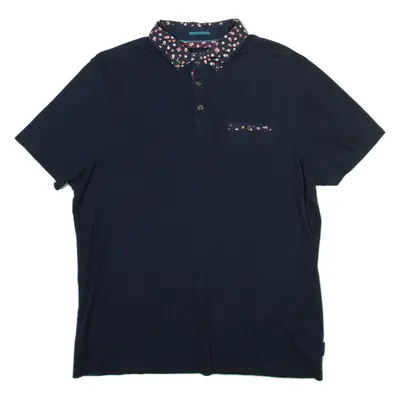 TED BAKER Mens Polo Shirt Blue Floral XL