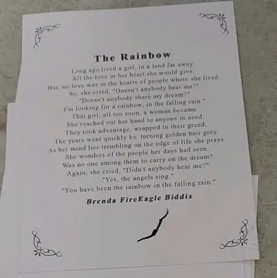 Signed Poem by Brenda FireEagle Biddix - Editors Choice Award 2003 - Has Brenda's Signature (limited) - Inspirational and Mov...