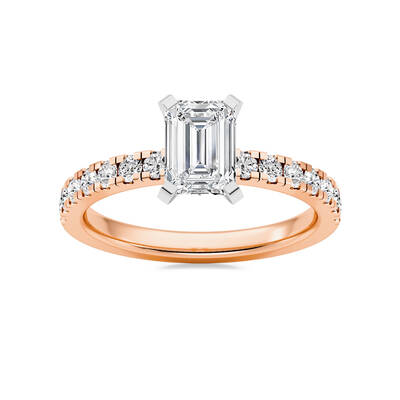 Troy Two Tone Emerald Cut Lab Grown Diamond Engagement Ring | 10K Rose Gold 1 7/8 CT. TW.