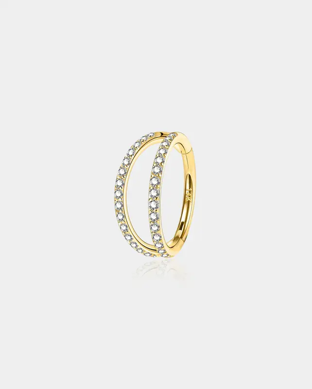 20G 14K Gold Double Row CZ Segment Nose Hoop - 12mm