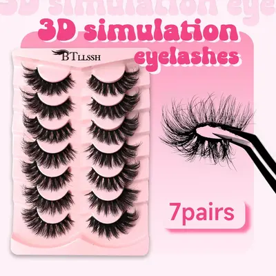Long D Curl False Eyelashes, 7/14 Pairs Black Wispy Cat Eye Look Faux Cluster Lashes, Natural Curling Eye Makeup Strip Lashes...