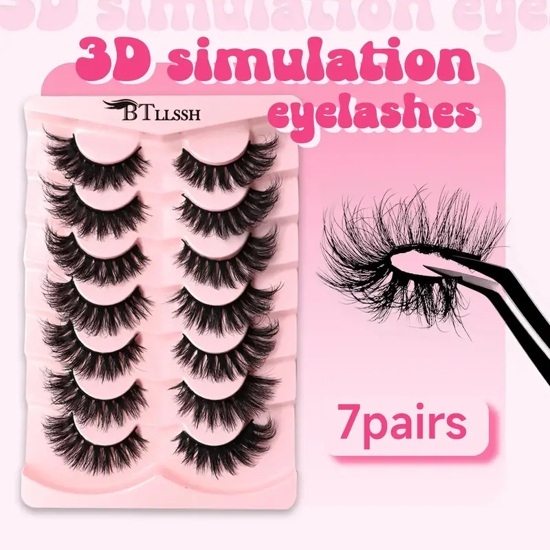 Long D Curl False Eyelashes, 7/14 Pairs Black Wispy Cat Eye Look Faux Cluster Lashes, Natural Curling Eye Makeup Strip Lashes...