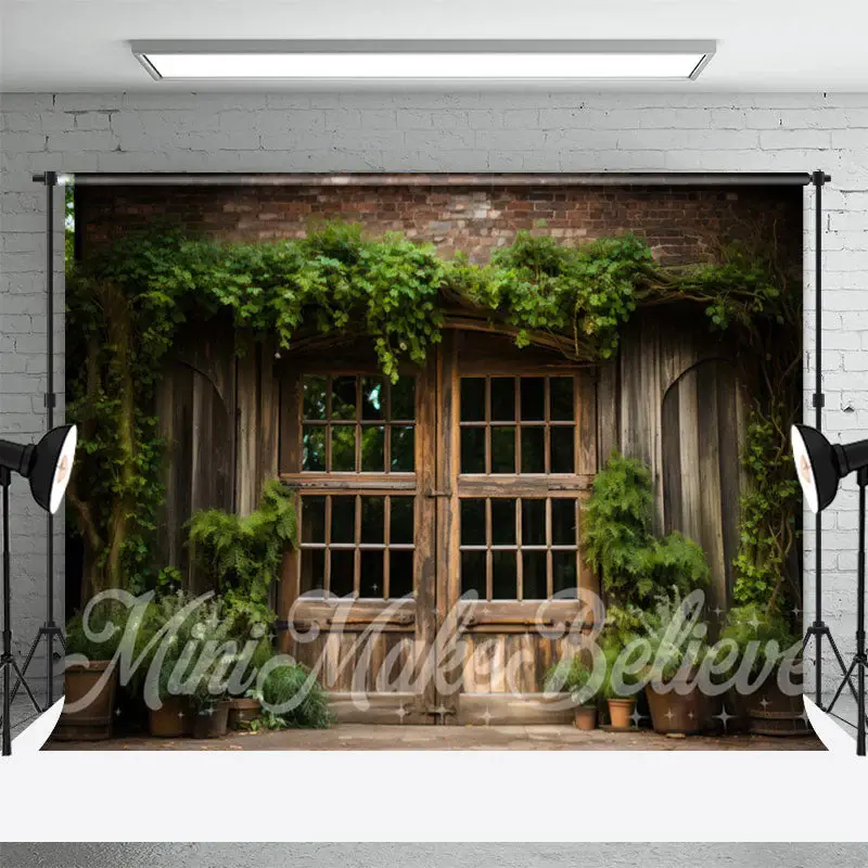 Wooden Foor Birck Wall Green Climber Spring Backdrop - Aperturee