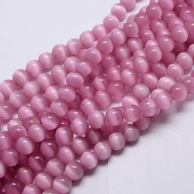 Pink Color Cat Eye Round Beads