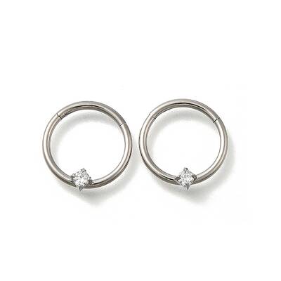 304 Stainless Steel Clear Cubic Zirconia Rhombus Hoop Nose Rings