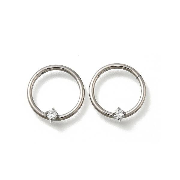 304 Stainless Steel Clear Cubic Zirconia Rhombus Hoop Nose Rings