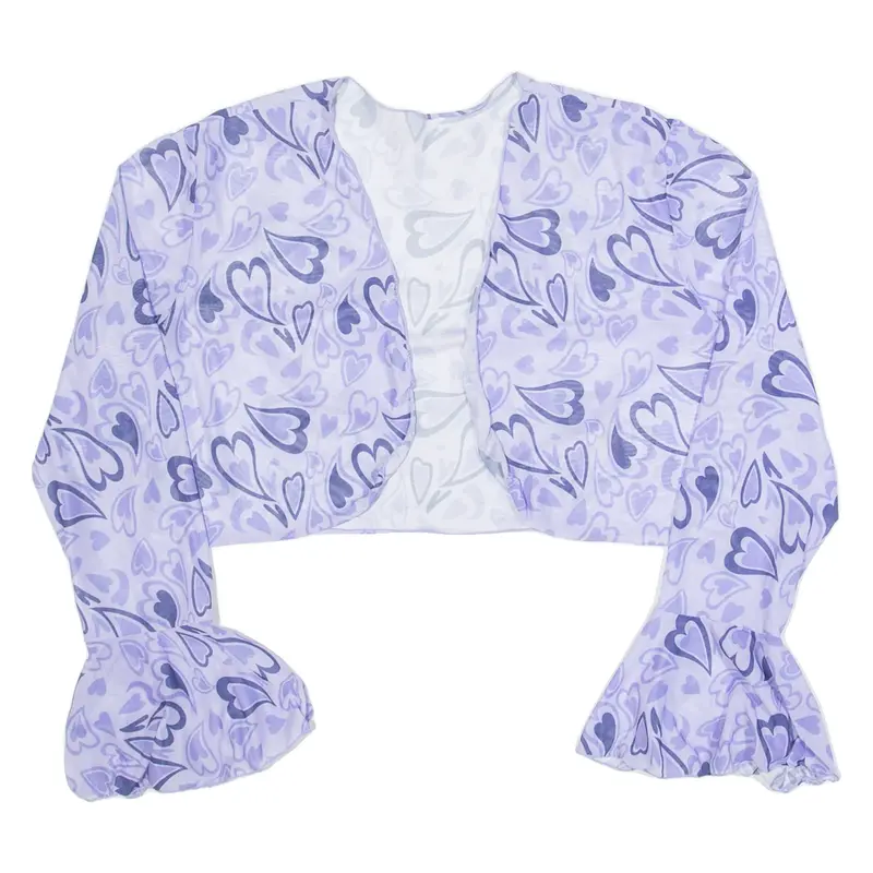 Heart Design Shawl Womens Cropped Top Purple V-Neck Long Sleeve M