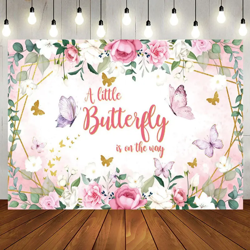 A Little Butterfly On The Way Baby Shower Backdrop - Aperturee