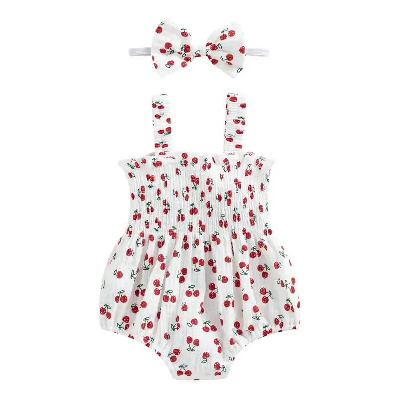 Infant Baby Girls Romper Dress 3 6 9 12 18 Months Onesie Summer Clothes Ruched Jumpsuits Hem Bodysuits Headband