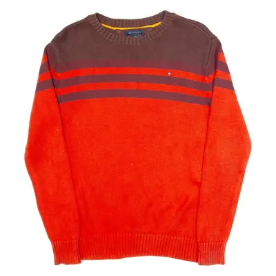 TOMMY HILFIGER Boys Patterned Jumper Red Striped Tight Knit L