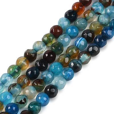 Faceted Natural Agate Round Beads Strands