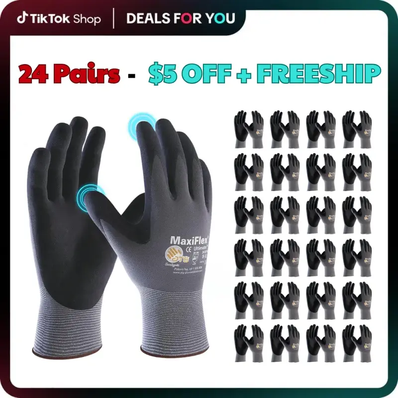 12 Pairs MaxiFlex Gloves | 12 Pares Guantes Para Trabajo - Guantes MaxiFlex | Work Gloves