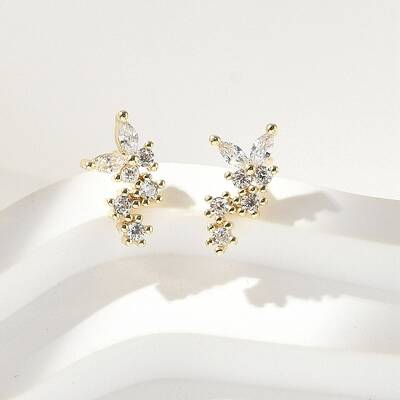 Brass Clear Cubic Zirconia Stud Earrings