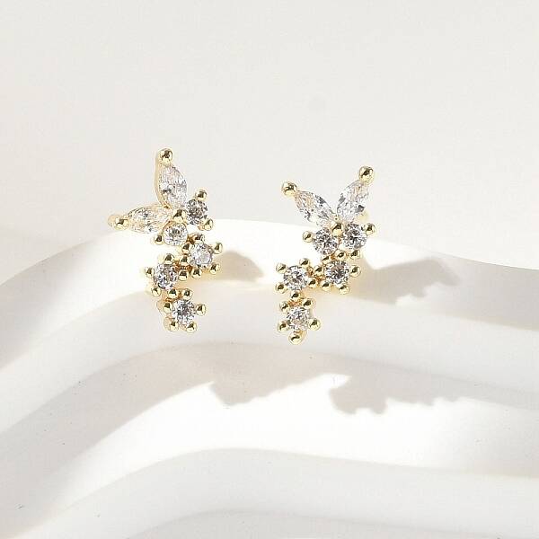 Brass Clear Cubic Zirconia Stud Earrings