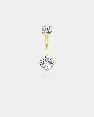 14K Gold Round CZ Belly Ring - 12mm