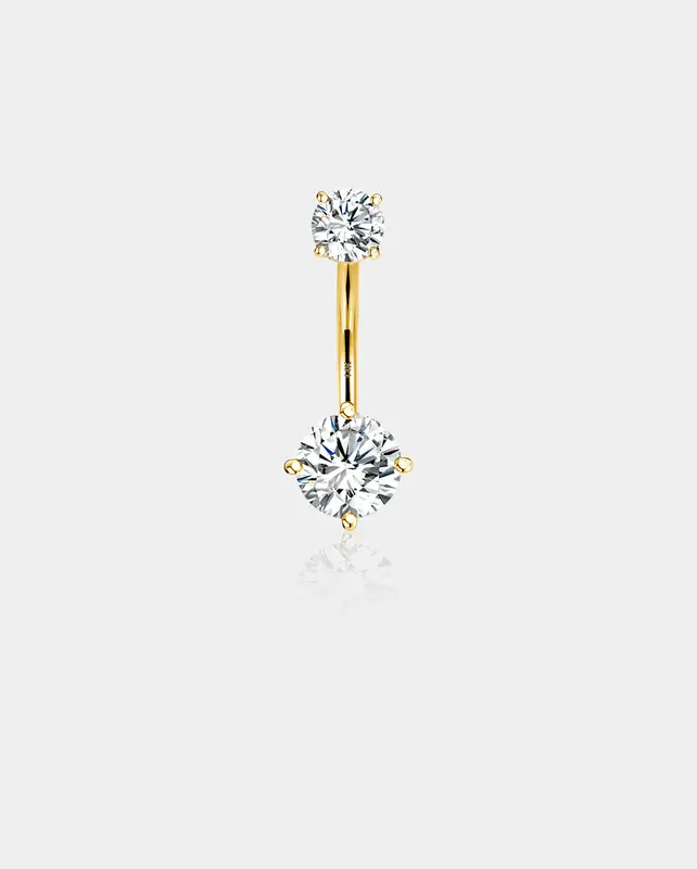 14K Gold Round CZ Belly Ring - 12mm