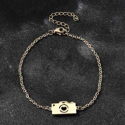 201 Stainless Steel Camera with Heart Link Bracelets