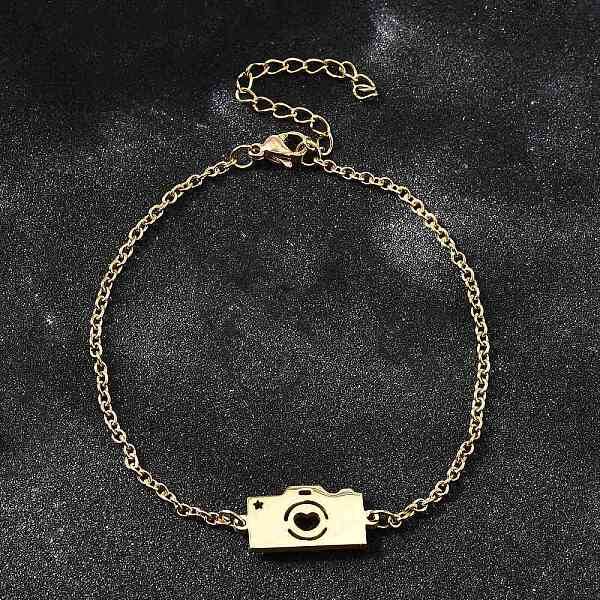 201 Stainless Steel Camera with Heart Link Bracelets