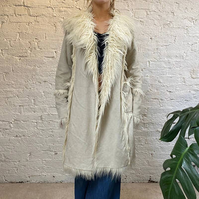 Unbranded Afghan Coat - Medium Cream Polyester
