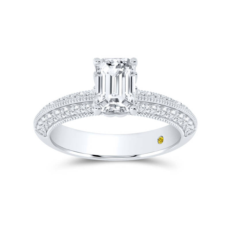 Aether Vintage Inspired Lotus Basket Emerald Cut Lab Diamond Engagement Ring | 18K White Gold 4 1/4 CT. TW.