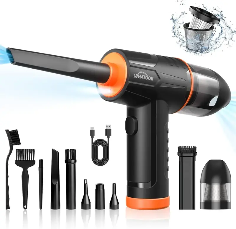 WHATOOK 2-in-1 Vacuum Cleaner，Compressed Air Duster Blower，100000 RPM & 10 Kpa Cordless Car Hoover, Portable Handheld Key...