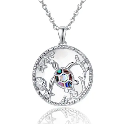 Sterling Silver Abalone Shellfish Sea Turtle Pendant Necklace