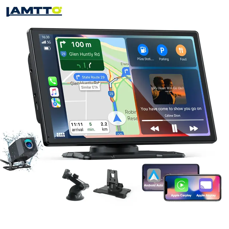 【LAMTTO】Portable 9 Inch Wireless Carplay,with 1080P Camera, GPS Navigation, Android Auto,Siri assistant，Airplay,Mirror ...